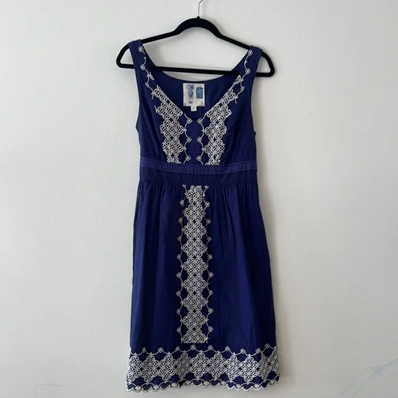 Anthropologie | Dresses | Anthropologie Edme Esyllte Camilla Embroidered  Dress Pockets Navywhite Size M | Poshmark